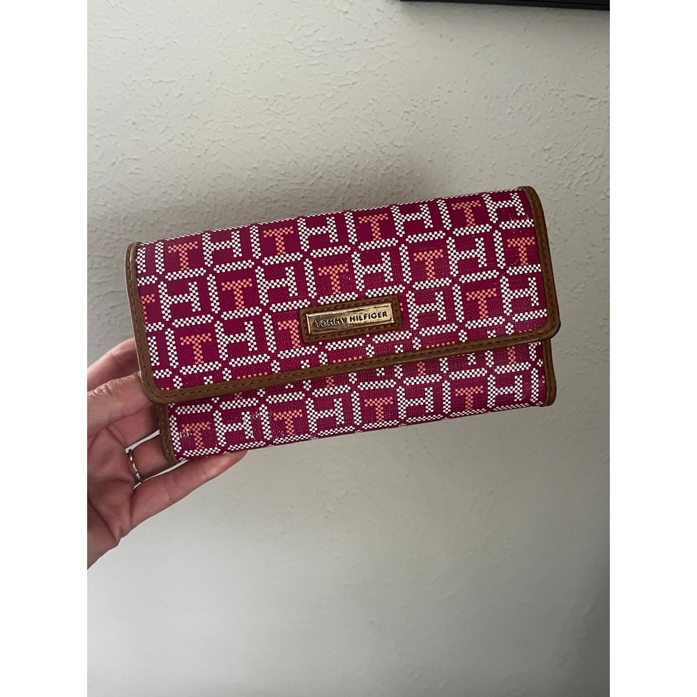 Tommy Hilfiger Pink Trifold Wallet Preppy Y2K Everyday Travel Iconic Tennis Prep